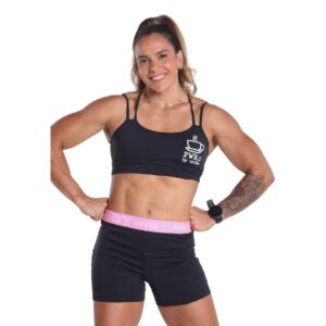 Shorts Amanda Preto Com Elastico Rosa